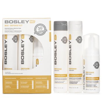 Bosley MD BosDefense Color Safe Starter Kit: Nourishing Shampoo 5.1+Volumizing Conditioner 5.1oz+Leave In Treatment 3.4oz